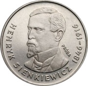 100 Zlotys Henryk Sienkiewicz date on the right; Trial Strike, Poland, 1977 reverse image