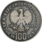 100 Zlotys Adam Mickiewicz - with hair under left eye; Trial Strike obverse image