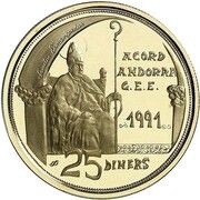 25 Diners - Joan Martí i Alanis Customs Union, Andorra, 1992 reverse image