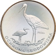 100 Zlotys Environment Protection - White Stork; Trial Strike, Poland, 1982 reverse image