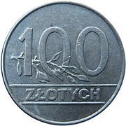 100 Zlotys, Poland, 1990 reverse image