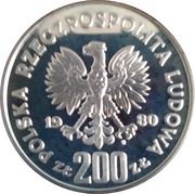 200 Zlotys XIII Winter Olympics; Trial Strike without torch obverse image