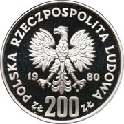 200 Zlotys XIII Winter Olympics; without torch obverse image