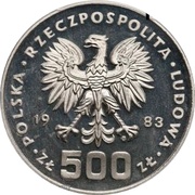 500 Zlotys XXIII Olympic Games; Trial Strike obverse image