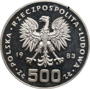 500 Zlotys XIV Winter Olympics 1984; Trial Strike obverse image
