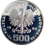 500 Zlotys XIV Winter Olympics 1984; Trial Strike obverse image