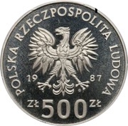 500 Zlotys XV Winter Olympics 1988; Trial Strike obverse image