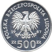 500 Zlotys XV Winter Olympics 1988 obverse image