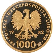 1000 Zlotys Papal Visit obverse image