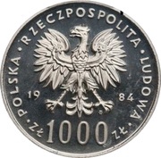 1000 Zlotys 40th Anniversary of Peoples Republics; Trial Strike obverse image