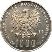 1000 Zlotys 40th Anniversary of Peoples Republics; Trial Strike obverse image