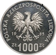 1000 Zlotys 40th Anniversary of United Nations; Trial Strike obverse image