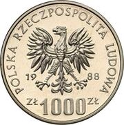 1000 Zlotys FIFA World Cup 1990; Trial Strike obverse image