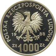 1000 Zlotys FIFA World Cup 1990; Trial Strike obverse image