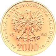 2000 Zlotys XIII Winter Olympics; Trial Strike obverse image