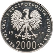 2000 Zlotys XIII Winter Olympics; Trial Strike obverse image