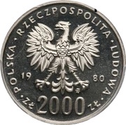 2000 Zlotys XIII Winter Olympics; Trial Strike obverse image