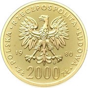 2000 Zlotys XIII Winter Olympics; Trial Strike obverse image