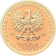 2000 Zlotys XIII Winter Olympics; Trial Strike obverse image
