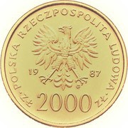 2000 Zlotys Papal Visit; Trial Strike obverse image