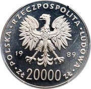 20 000 Zlotys XIV FIFA World Cup - Italy 1990; Trial Strike obverse image