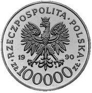 100 000 Zlotys Solidarnosc -Reduced size obverse image