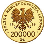200 000 Zlotys Papacy; Gold Bullion obverse image