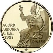 25 Diners - Joan Martí i Alanis Customs Union, Andorra, 1995 reverse image