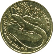2 Zlotys Jaszczurka zielona (Lacerta viridis), Poland, 2009 reverse image