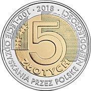 5 Zlotys Regaining Independence, Poland, 2018 reverse image