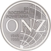 20 Zlotys 50th Anniversary of United Nations, Poland, 1995 reverse image
