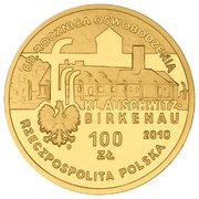 100 Zlotys 65th Anniversary of Liberation of KL Auschwitz-Birkenau obverse image