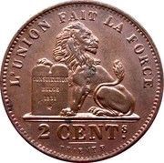 2 Centimes - Léopold II French text reverse image