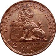 2 Centimes - Albert I Dutch text reverse image