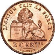 2 Centimes - Albert I French text, Belgium, 1911-1919 reverse image