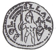 Denier Bracteate - Bolesław Mieszkowic or Leszek of Masovia Kruszwica or Inowrocław or Płock mint obverse image