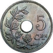 5 Centimes - Albert I Dutch text, Belgium, 1910-1931 reverse image