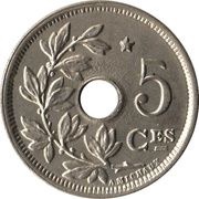 5 Centimes - Albert I French text; with star reverse image