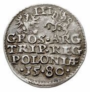 Trojak koronny - Stefan Batory Olkusz mint, Polish–Lithuanian Commonwealth, 1580 reverse image