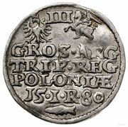 Trojak koronny - Stefan Batory Olkusz mint, Polish–Lithuanian Commonwealth, 1580 reverse image