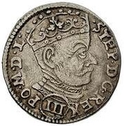 Trojak litewski - Stefan Batory Wilno; Value below bust obverse image