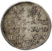 Trojak litewski - Stefan Batory Wilno; Value below bust, Polish–Lithuanian Commonwealth, 1580-1581 reverse image