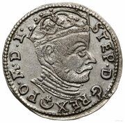 Trojak litewski - Stefan Batory Wilno; Leliwa below bust obverse image