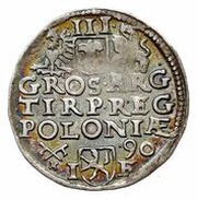 Trojak / 3 Grosze - Sigismund III Vasa Poznań; Lewart shield, I F, Polish–Lithuanian Commonwealth, 1590-1595 reverse image