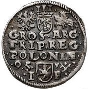 Trojak / 3 Grosze - Sigismund III Vasa Poznań; Lewart shield I F/V I, Polish–Lithuanian Commonwealth, 1594-1595 reverse image