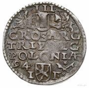 Trojak / 3 Grosze - Sigismund III Vasa Wschowa; Lewart arms, crossed hooks, I F, Polish–Lithuanian Commonwealth, 1594-1595 reverse image