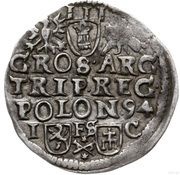 Trojak / 3 Grosze - Sigismund III Vasa Bydgoszcz; Lewart and Radwan shields, IF / SC, Polish–Lithuanian Commonwealth, 1594-1596 reverse image