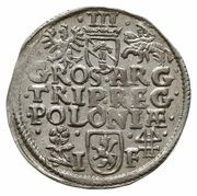 Trojak / 3 Grosze - Sigismund III Vasa Wschowa; rose, Lewart and Lauffert arms, Polish–Lithuanian Commonwealth, 1595-1596 reverse image