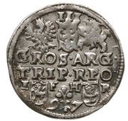 Trojak / 3 Grosze - Sigismund III Vasa Poznań; Lewart and rose shields, Polish–Lithuanian Commonwealth, 1596-1598 reverse image