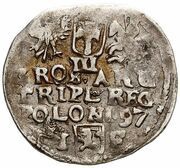 Trojak / 3 Grosze - Sigismund III Vasa Lublin; Lewart, IF, III below Vasa arms, Polish–Lithuanian Commonwealth, 1597 reverse image
